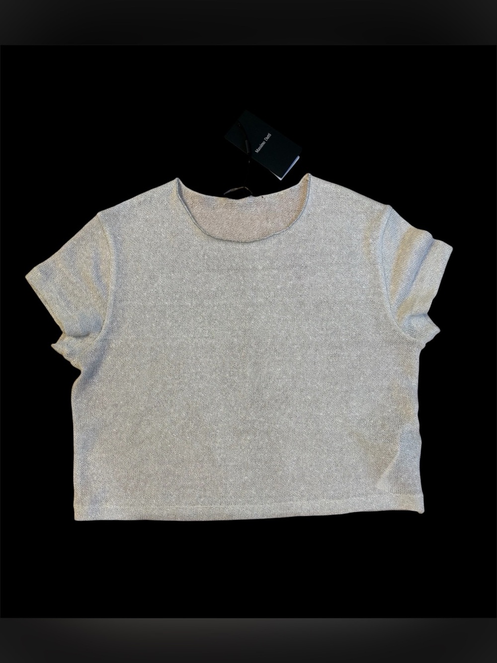 Massimo Dutti, Crop Top, grey & silver, metallic trim, linen blend, medium